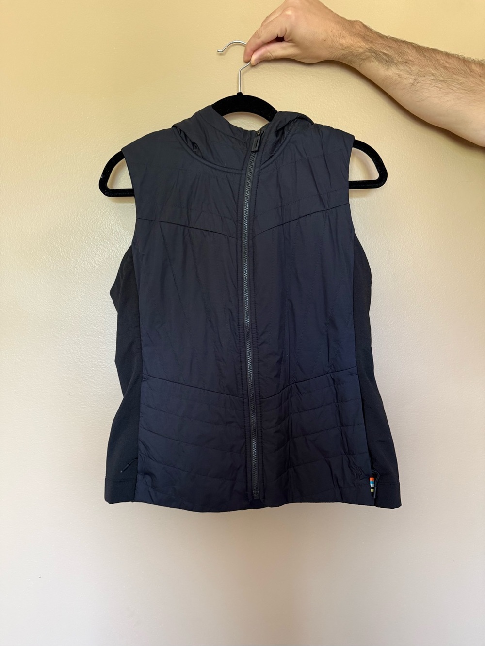 Women's Smart Wool Black Quilted Hooded Vest